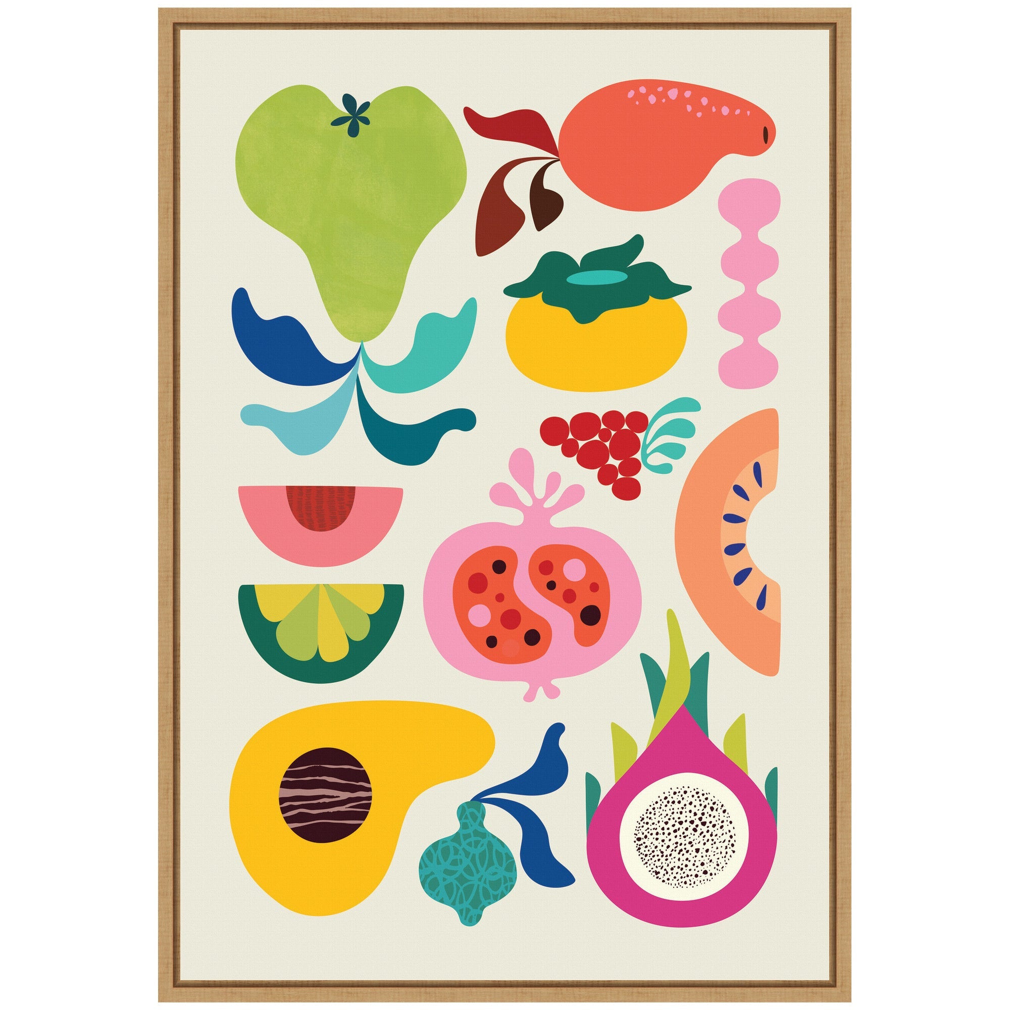Sylvie Modern Colorful Abstract Fruits Framed Canvas by Rachel Lee
