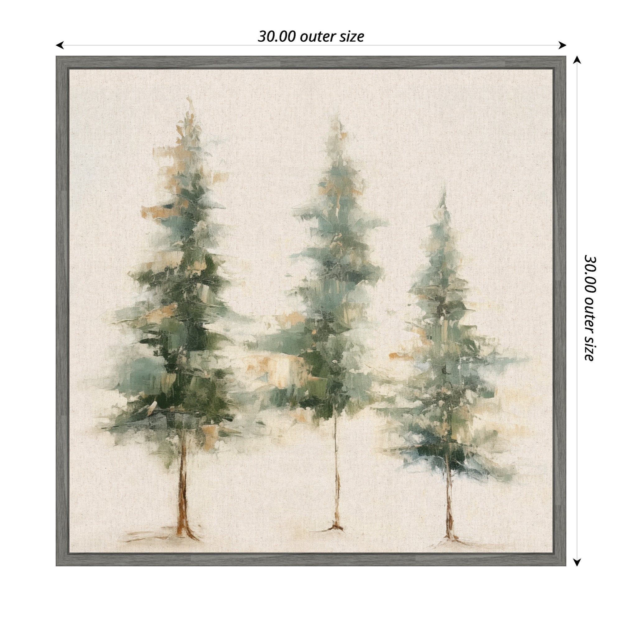 Sylvie Abstract Forest Evergreen Trees on Neutral Linen Framed Canvas