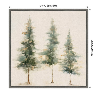 Sylvie Abstract Forest Evergreen Trees on Neutral Linen Framed Canvas