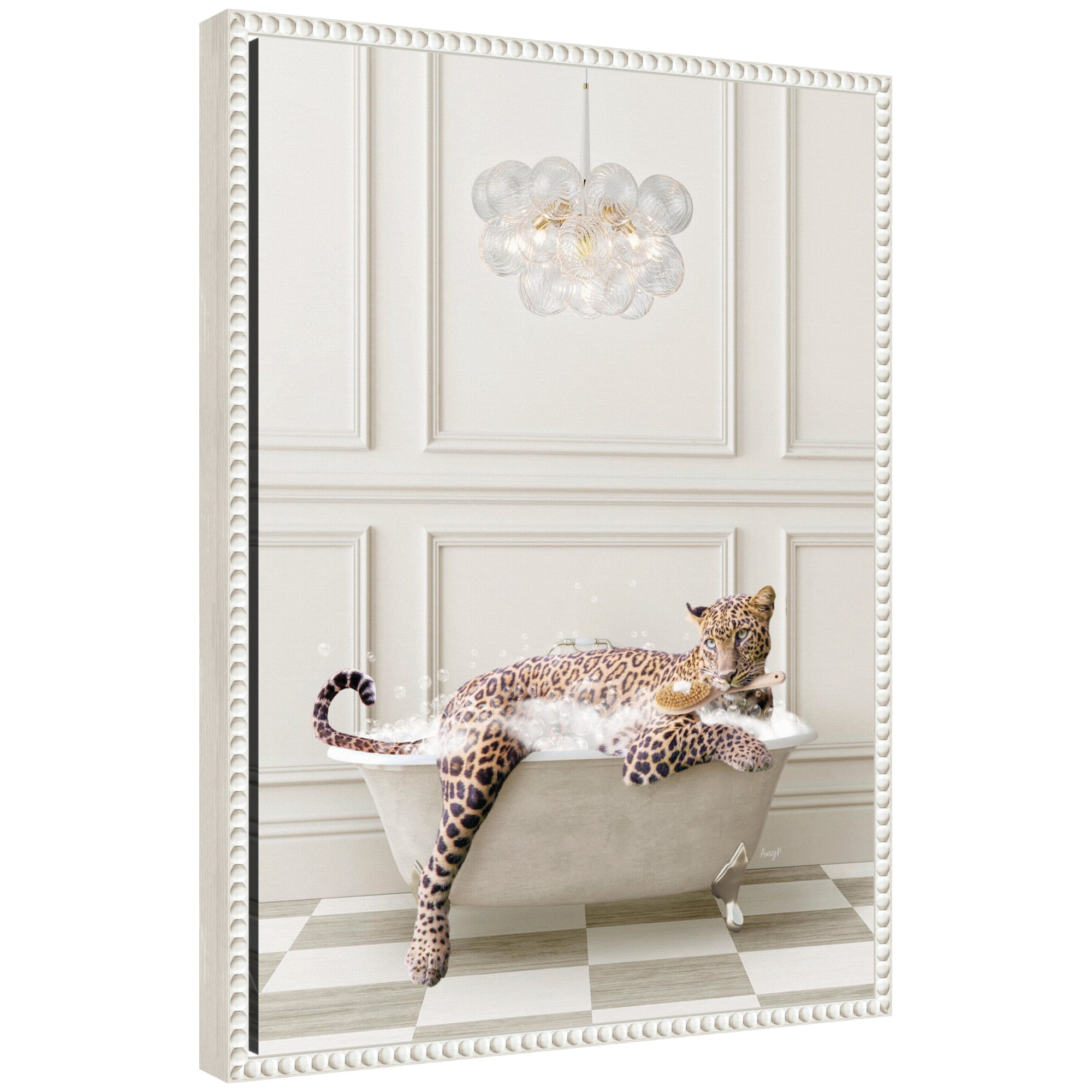 Sylvie Cheetah Traditional Chandelier Bath Framed Canvas by Amy Peterson by kateandlaurel