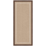 Rectangular pinboard with a dark brown wooden frame and beige fabric interior featuring a white scalloped edge border close to the frame.