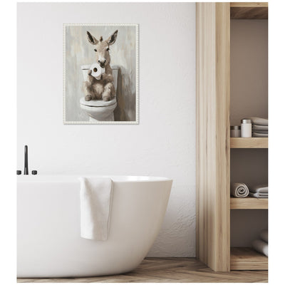 Sylvie Cute Donkey Holding Toilet Paper Roll Toilet Bathroom Art Framed Canvas