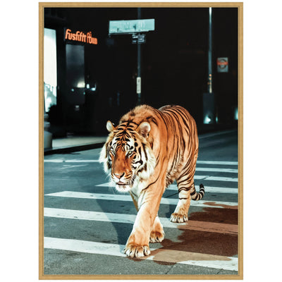 Sylvie Tiger in the City at Night 2 Framed Canvas by Michael Schauer
