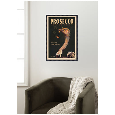 WG Deco Prosecco Ostrich by The Whiskey Ginger Framed Canvas Wall Art Print