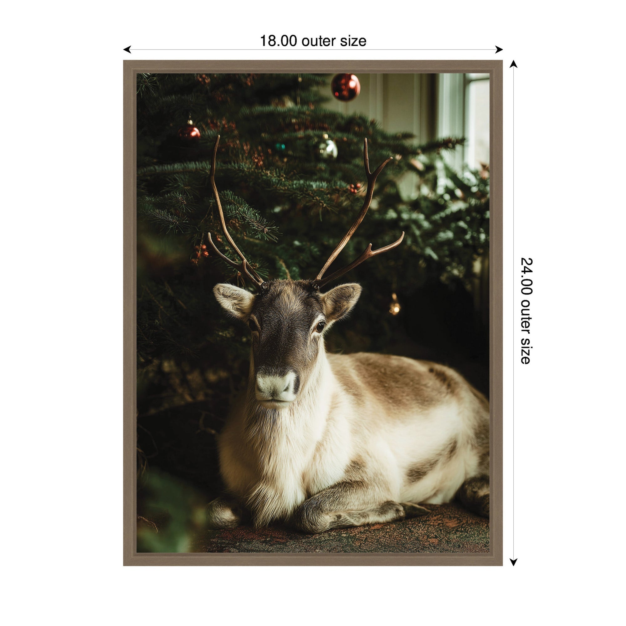 Sylvie Framed Canvas Reindeer Sitting Under a Christmas Tree by Michael Schauer