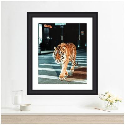 Framed Art Tiger in the City at Night 2 by Michael Schauer