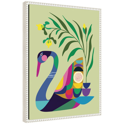 Abstract framed canvas art titled Sylvie Swan Vase by Rachel Lee with blue and black brush strokes in a vintage beaded frame.