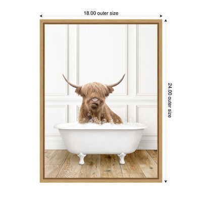 Sylvie Highland Cow in Traditional Vintage Bathtub Framed Canvas by Amy Peterson