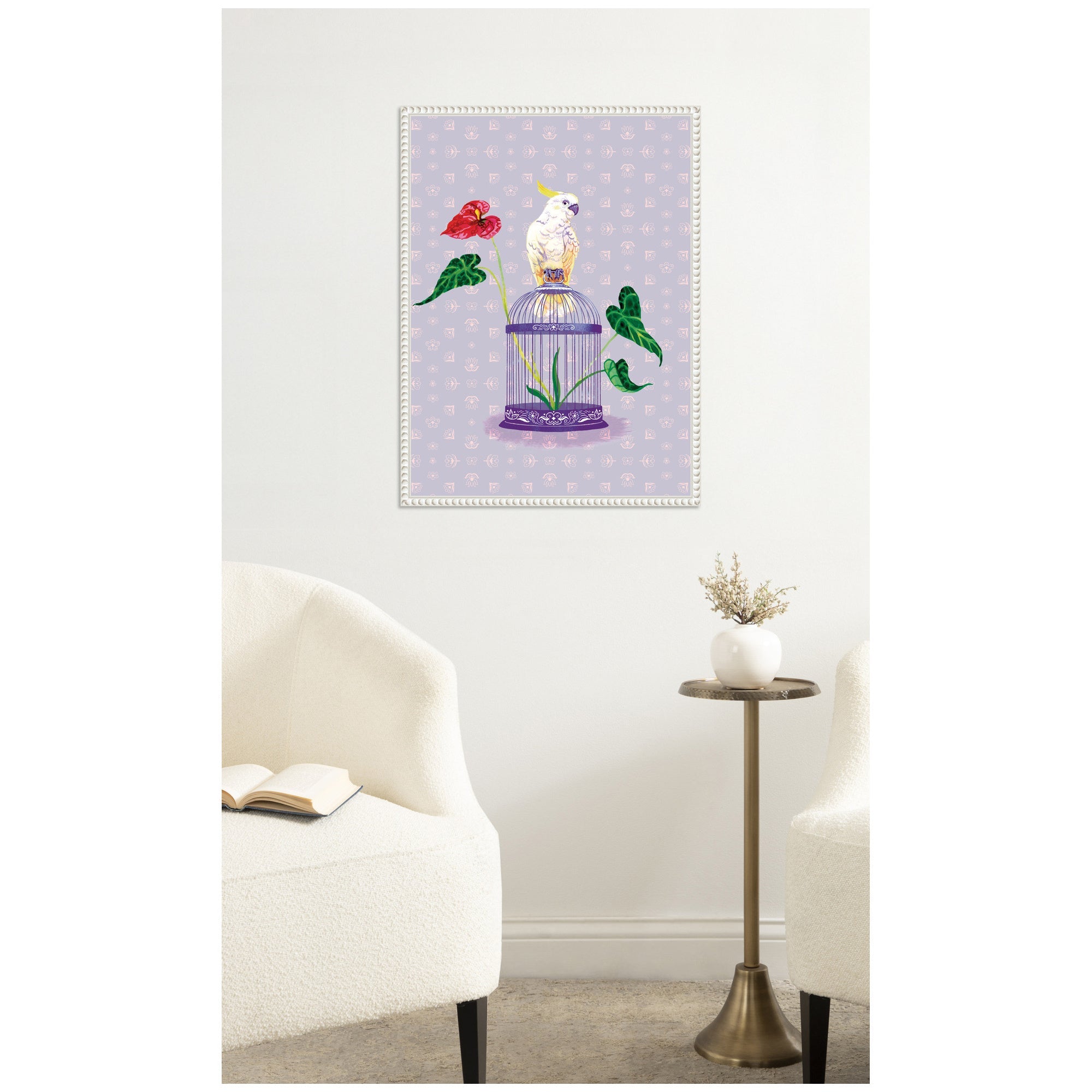 Cockatoo and Anthuriums by Lucia Gianello Framed Canvas Wall Art Print