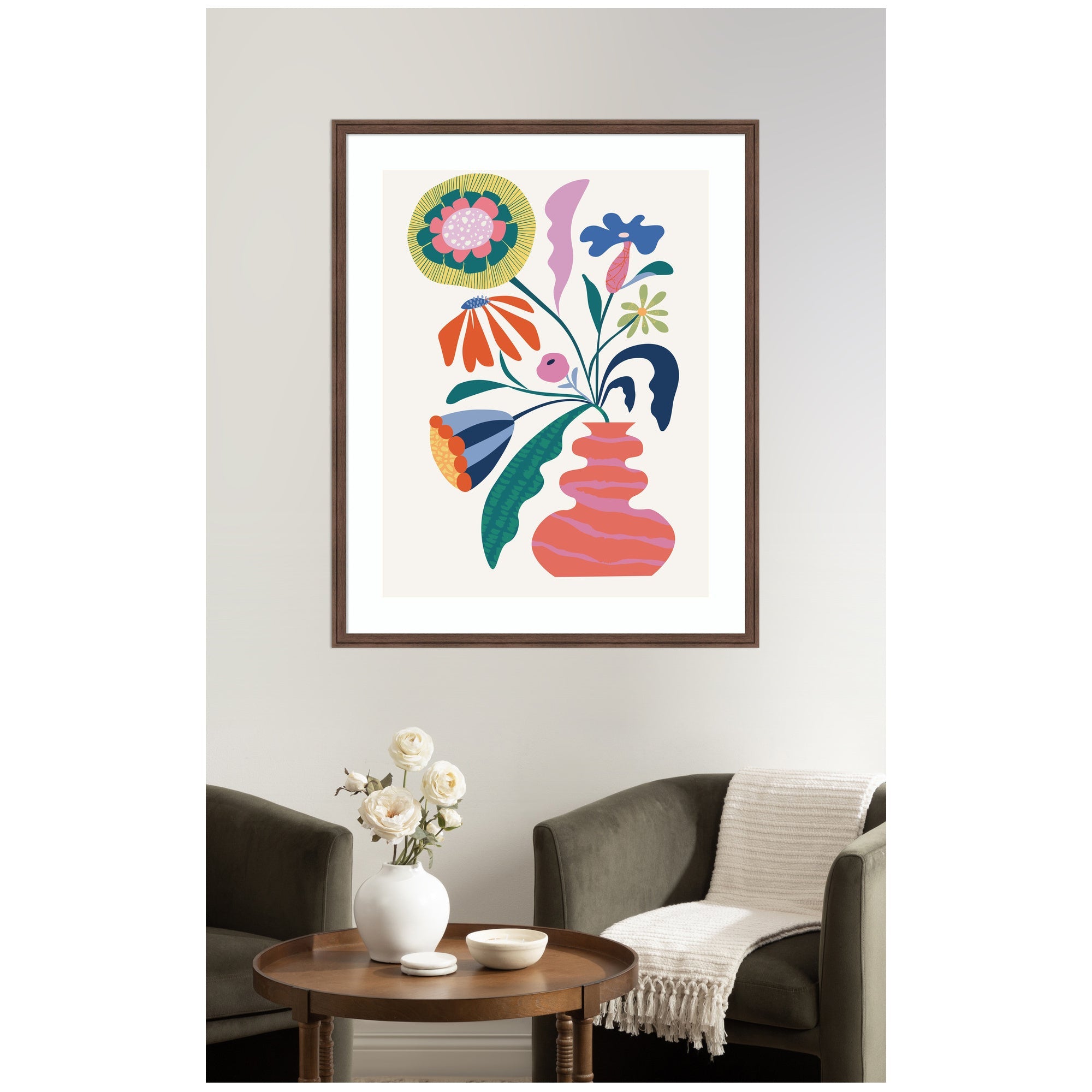 Framed Art Retro Whimsical Floral vase by Rachel Lee