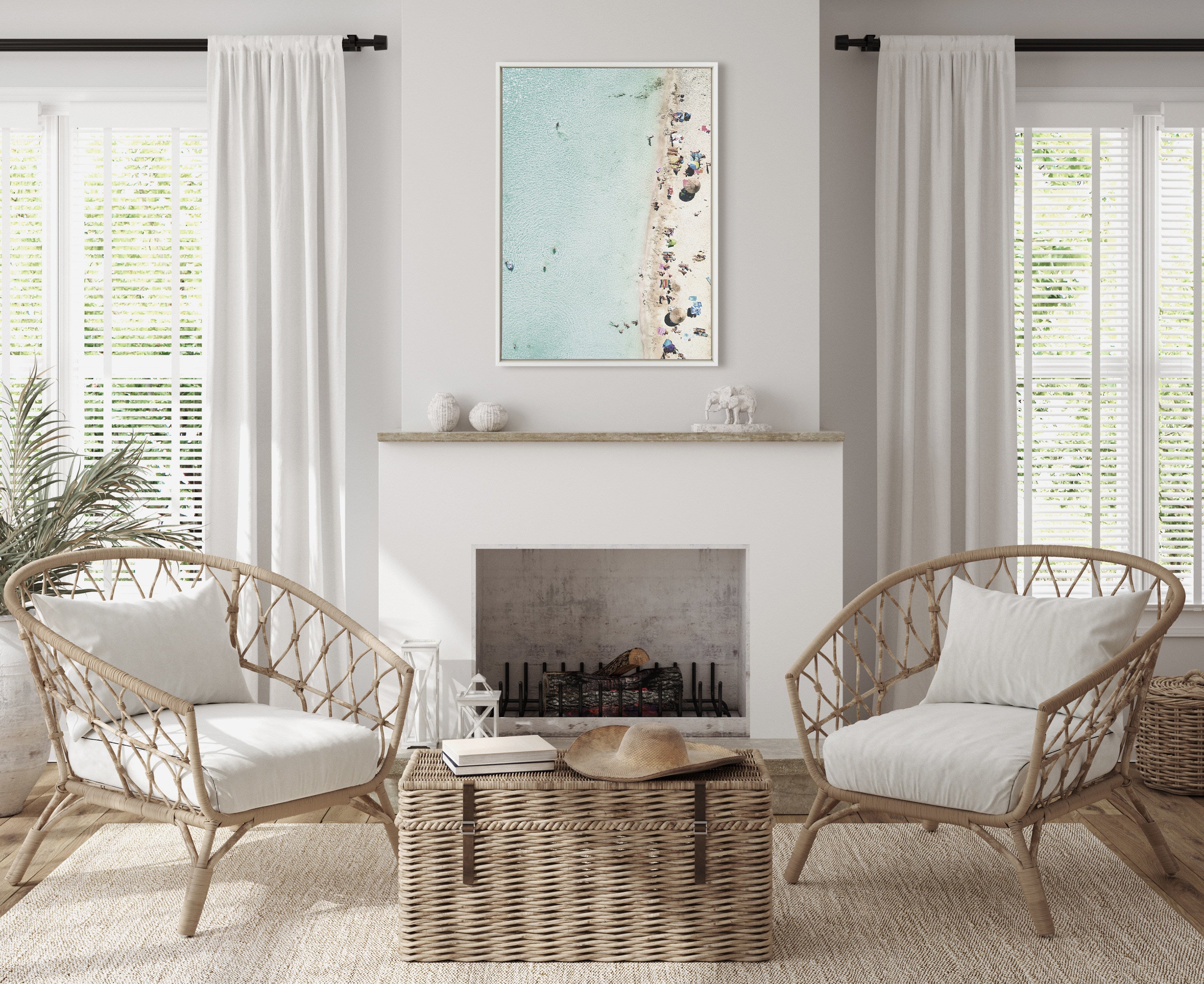 Sylvie Turquoise Beach from Above Framed Canvas
