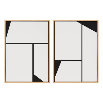 Sylvie Sleek Luxe Minimalist Black and White Abstract Framed Canvas Art Set by The Creative Bunch Studio