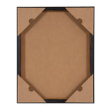 Back of a rectangular canvas frame with brown protective corner guards and a flat brown paper backing, bordered by a slim black frame edge.