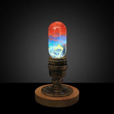 Vintage retro wooden lamp base compatible with EP light bulbs, shown in natural wood finish