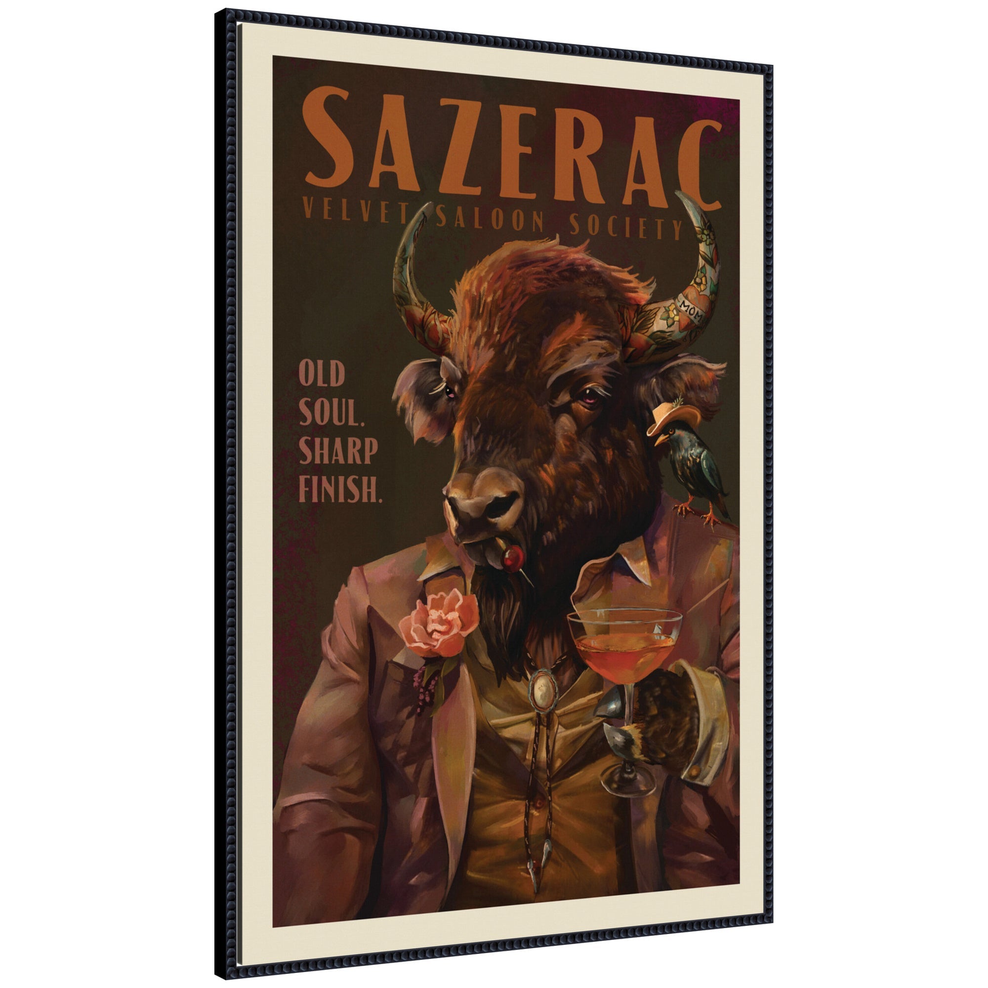 WG Sazerac Bison Buffalo by The Whiskey Ginger Framed Canvas Wall Art Print
