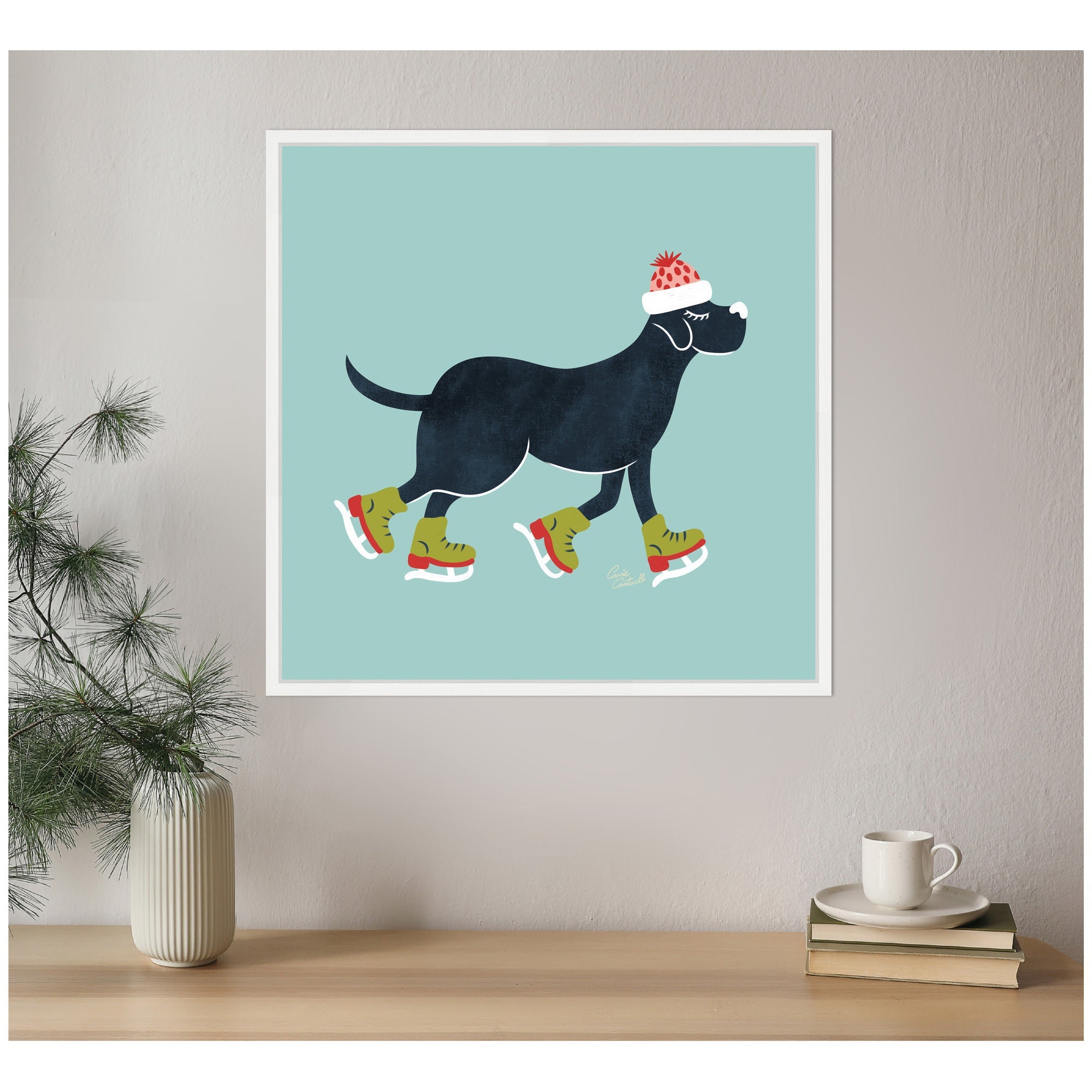 Sylvie Framed Canvas Cute Christmas Black Labrador Retriever by Carrie Cantwell