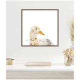 Framed canvas print of a duck's head and neck with a white background, featuring delicate details like textured feathers and a yellow-orange beak.