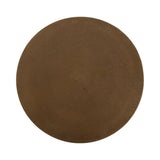 Top view of a round side table with a textured matte brown metal surface and smooth edges