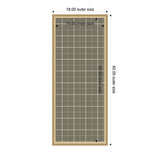 Rectangular framed pinboard with sage green plaid fabric, measuring 16x40 inches inner size and 18x42 inches outer size, with a light wooden border.
