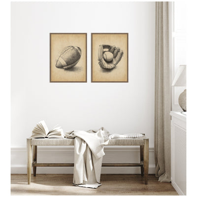 Vintage Football & Baseball 2 Piece Framed Canvas Wall Art Set by The Creative Bunch Studio
