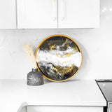 Resin Bamboo Round Tray with natural bamboo grain and resin accents, styled with appetizers and drinks