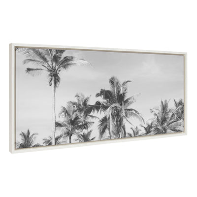 Sylvie Coastal Coconut Palm Tree Beach BW Framed Canvas by kateandlaurel - main product image for Resin Society