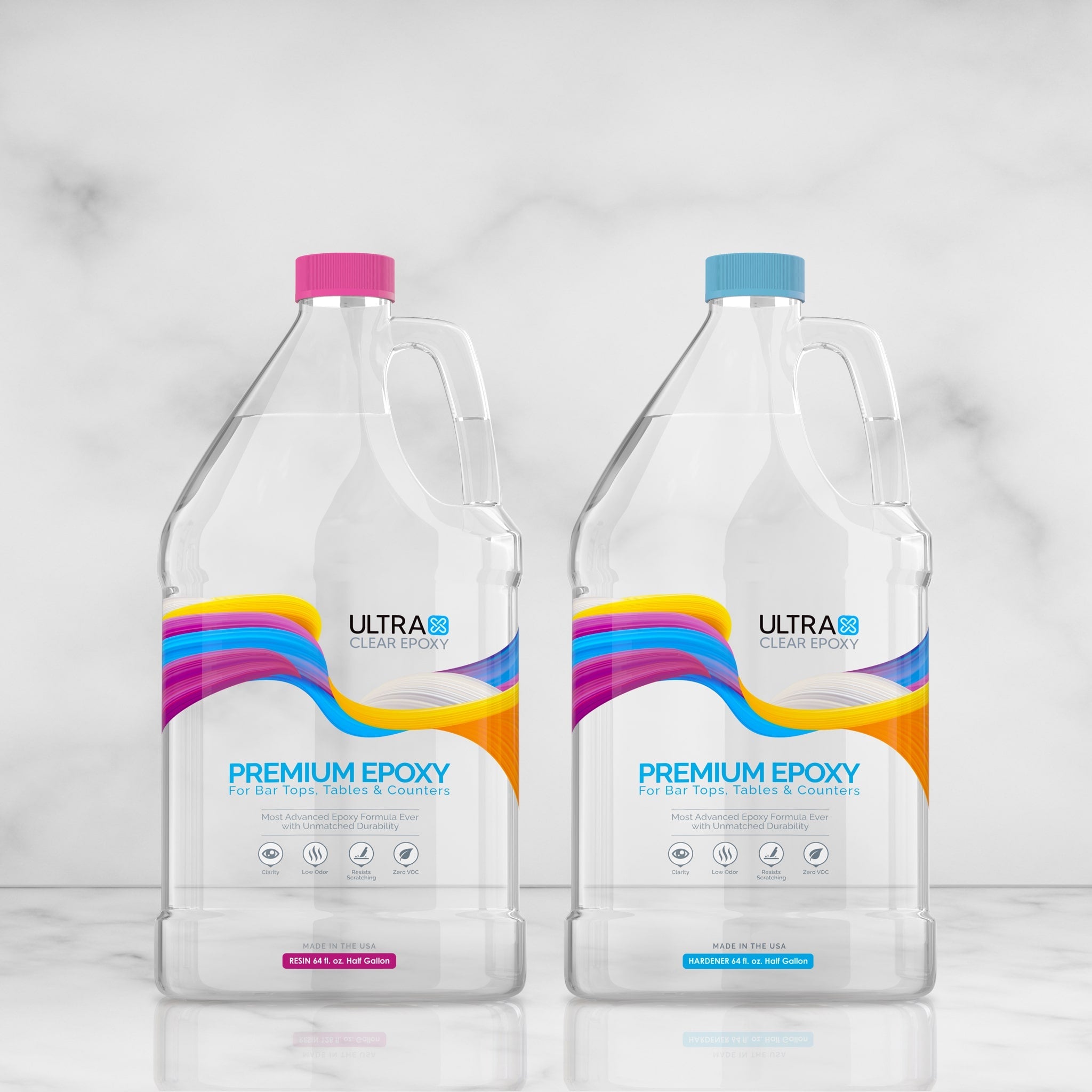 Two bottles of Ultra Clear Epoxy on a light gray background