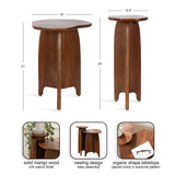 Two solid mango wood tables with nesting design, featuring organic-shaped tabletops in a sunburst wood pattern and a rich walnut finish, shown with assembly dimensions.