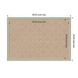 Rectangular beige pinboard with a diamond lattice pattern, featuring a light gray border and labeled inner and outer dimensions in inches.