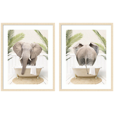 Elephant Palm Bathtub 2 Piece Framed Wall Art Print Set by Amy Peterson