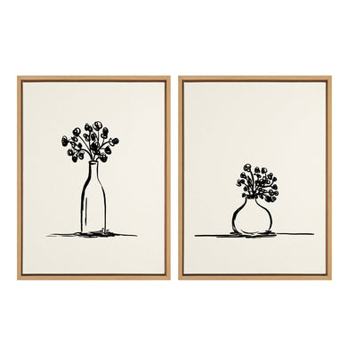 Sylvie Still Life Sketched Botanical Flower Vase Framed Canvas Set by The Creative Bunch Studio