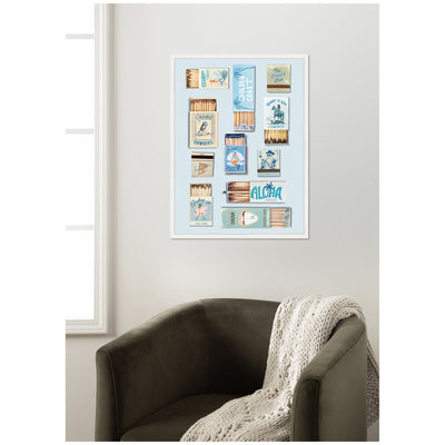 Retro Matchbox Blue Coastal Cowgirl 18x24 Framed Canvas Wall Art Print by Honey Island Studio