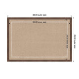 Rectangular cork pinboard with a dark wood frame and a decorative white scalloped edge around the inner cork area, dimensions 38x26 inches outer, 36x24 inches inner.