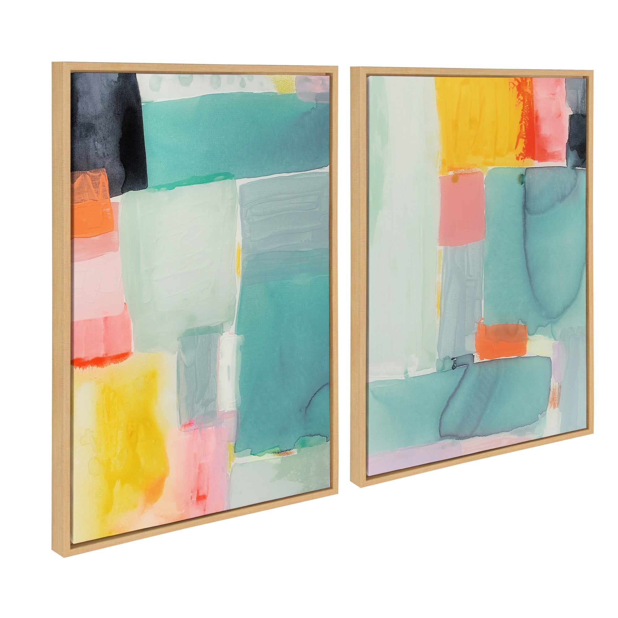 Sylvie United Colors I and II two-piece framed canvas art set by Amy Lighthall featuring soft watercolor hues in natural polystyrene frames
