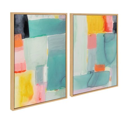 Sylvie United Colors I and II two-piece framed canvas art set by Amy Lighthall featuring soft watercolor hues in natural polystyrene frames