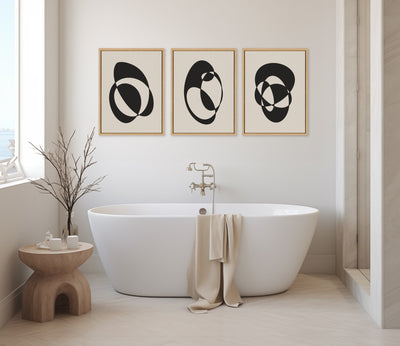 Sylvie Retro Midcentury Modern Abstract Graphic Shapes Framed Canvas Art Set by The Creative Bunch Studio