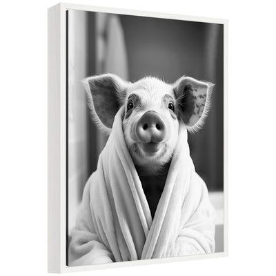 Sylvie Pig Bathroom Art Towel Robe Black and White Framed Canvas