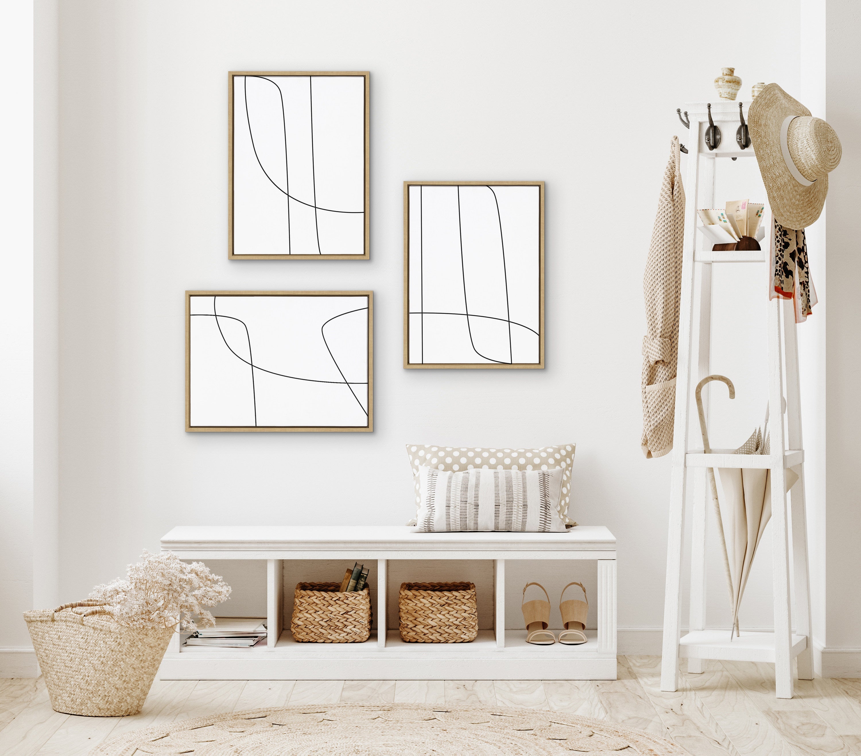 Sylvie Modern Line Abstract Black and White Framed Canvas Set by kateandlaurel - product image 16 for Resin Society