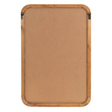Rectangular wooden wall mirror frame with rounded corners and visible mounting hardware on a plain white background.