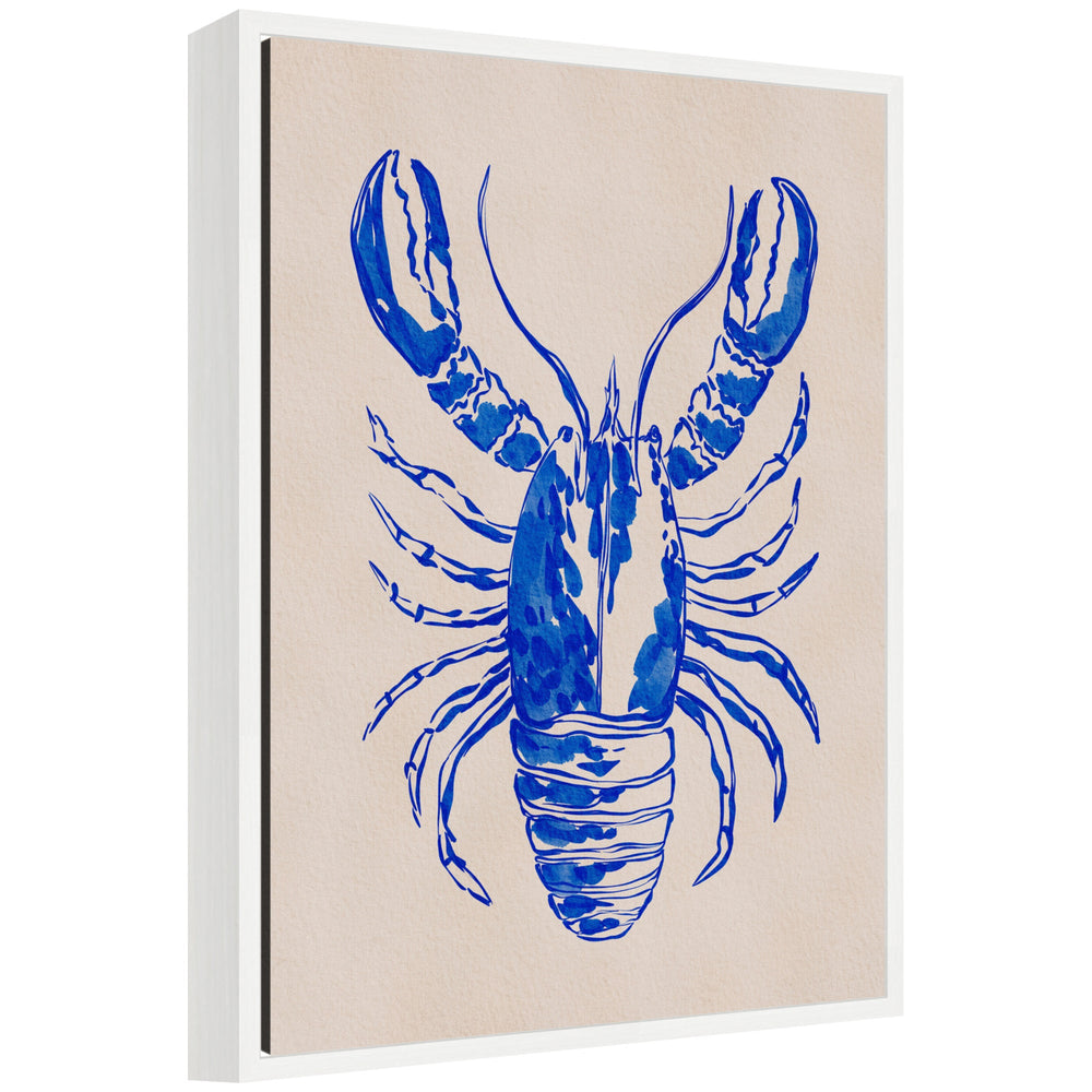 Sylvie Lobster Framed Canvas by Nikita Jariwala showing a floating frame and lobster print