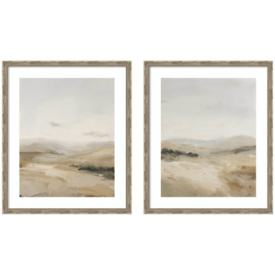 Fading Fields 2 Piece Framed Wall Art Set by Amy Lighthall, displaying two prints in dark silver frames hung side by side on a pale wall