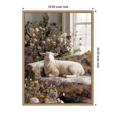 Cute Sheep in Romantic Flowers by Michael Schauer Framed Canvas Wall Art Print