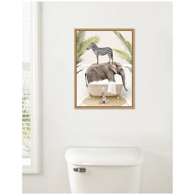 Sylvie Safari Animals in Palm Bath Framed Canvas by Amy Peterson