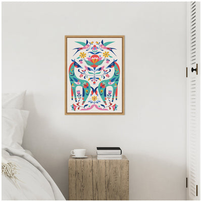 Sylvie Folk-Art Horses and Birds Framed Canvas by Rachel Lee
