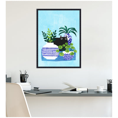 Blue Pots by Planet Cat Framed Canvas Wall Art Print