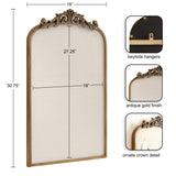 Arched pinboard with beige fabric surface, 19x30.75 inches, featuring an ornate antique gold crown detail and keyhole hangers on the back for mounting.