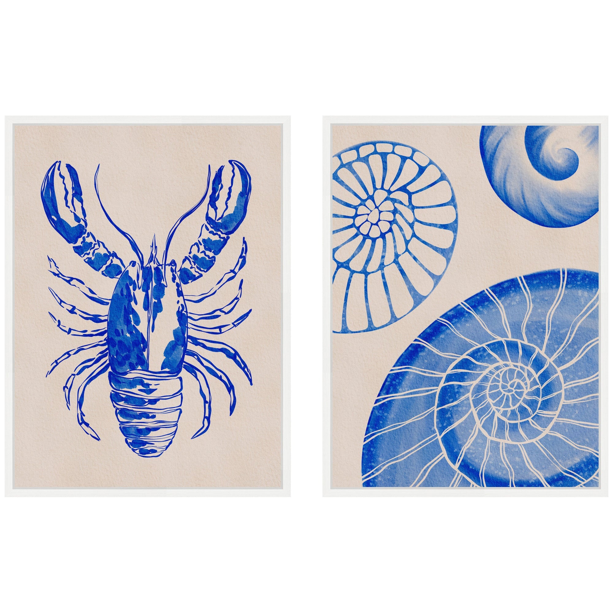 Sylvie Lobster and Ocean Charms 1 Framed Canvas Art Set by Nikita Jariwala