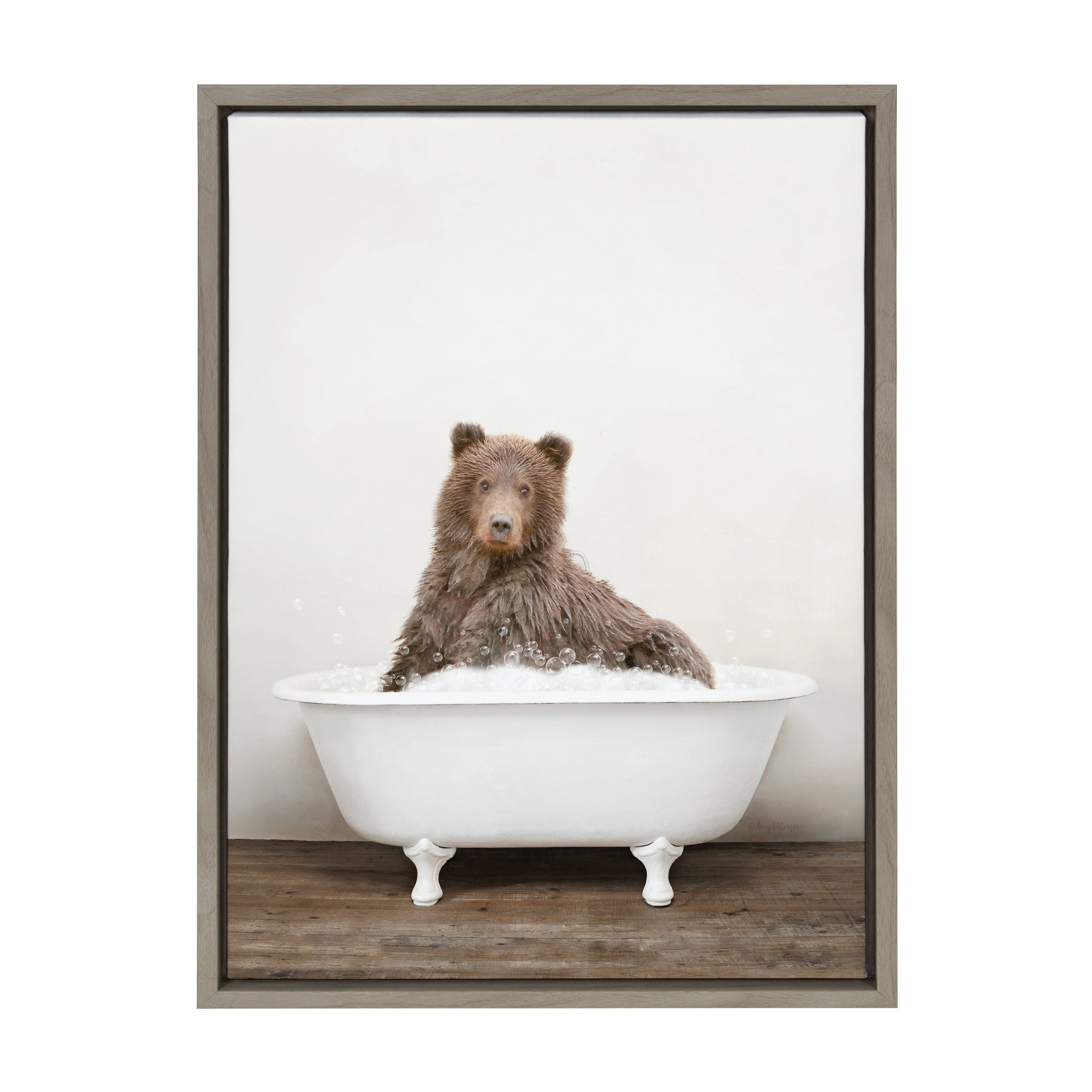 Sylvie Bear Rustic Bubble Bath Framed Canvas by kateandlaurel - product image 20 for Resin Society