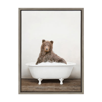 Sylvie Bear Rustic Bubble Bath Framed Canvas by kateandlaurel - product image 20 for Resin Society