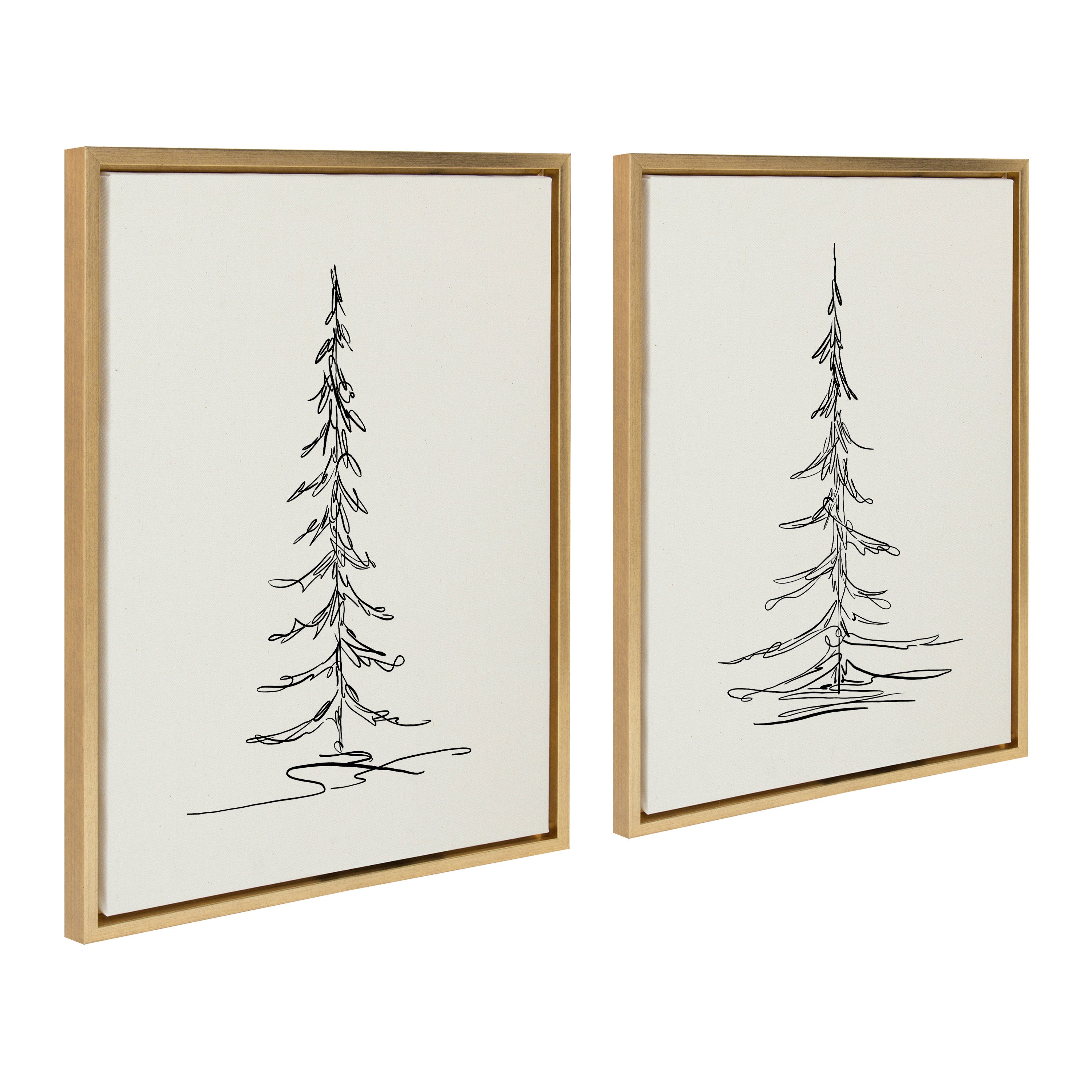 Sylvie Minimalist Evergreen Trees Sketch Framed Canvas Art Set by The Creative Bunch Studio